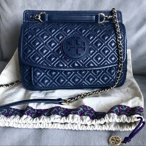 Tory Burch Navy Marion Shoulder Bag
